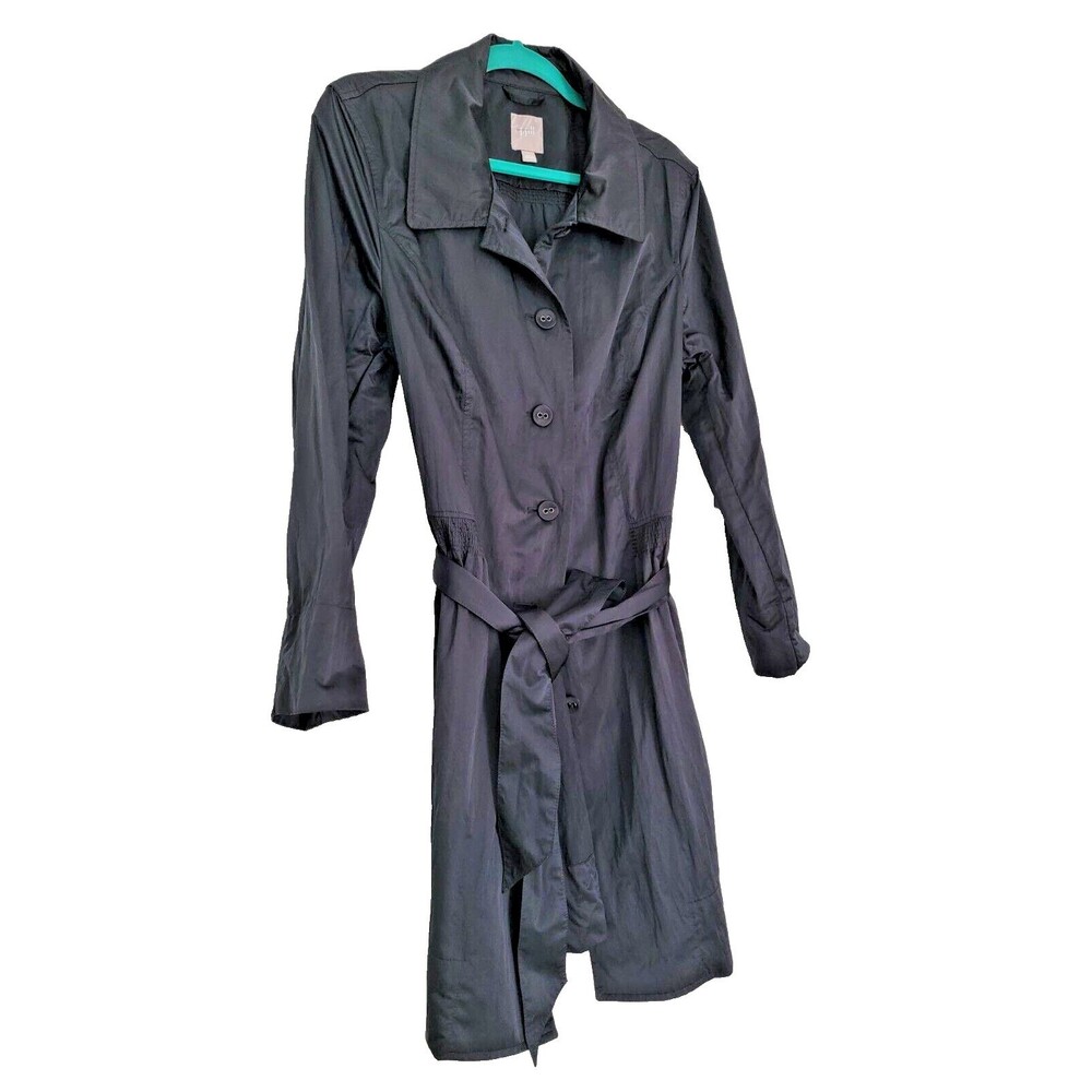 J. JILL Lightweight Button Down Trench Coat Belted Black #701554 WMNS Sz L W6328